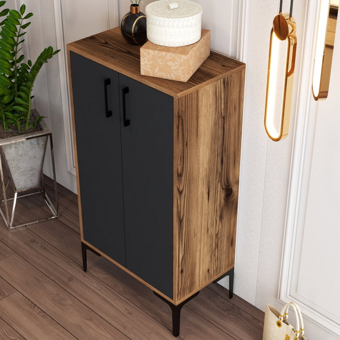 Hanah Home Zapatero Nogal y Antracita 60x35x111 cm - Mueble Organizador de Calzado con Estantes